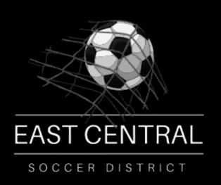 Soccer ball hitting net, East Central logo.